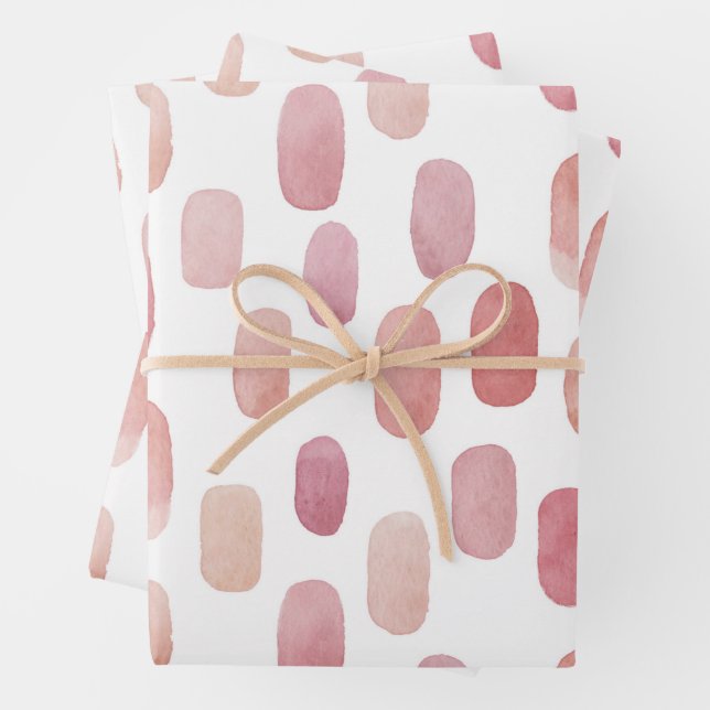 Feuille De Papier Cadeau Aquarelle rose brosse trait. Motif mignon (En situation)