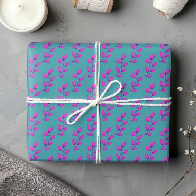 Feuille De Papier Cadeau Aquarelle rose chaude et turquoise brillante Botan (Créateur téléchargé)