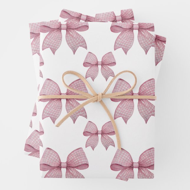 Feuille De Papier Cadeau Aquarelle rose En vichy Bow (En situation)