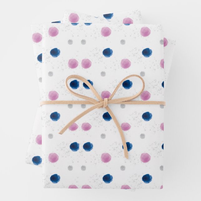 Feuille De Papier Cadeau Aquarelle rose et bleu (En situation)