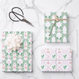 Feuille De Papier Cadeau Aquarelle rose et vert Ballerinas de Noël