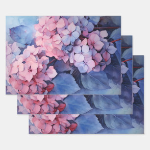 Feuille De Papier Cadeau Aquarelle rose et violet Hydrangea Découpage