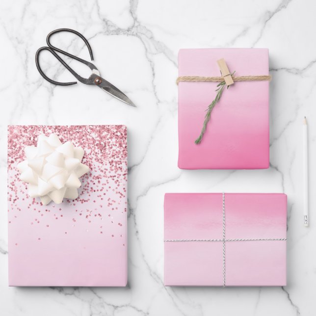 Feuille De Papier Cadeau Aquarelle rose Fille Parties scintillant brillante (Recto)