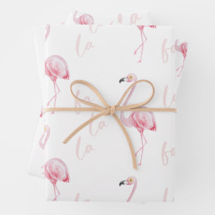 Feuille De Papier Cadeau Aquarelle rose Flamant rose Fa La La Motif Cadeau