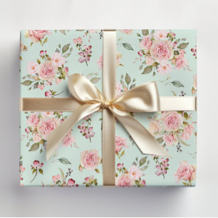 Feuille De Papier Cadeau Aquarelle Rose Fleurs Motif Floral