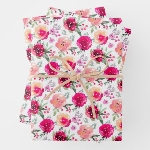 Feuille De Papier Cadeau Aquarelle rose floral