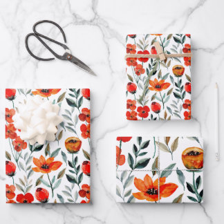 Feuille De Papier Cadeau Aquarelle rouge du pavot