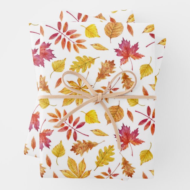 Feuille De Papier Cadeau Aquarelle Rustique Automne quitte Motif (En situation)