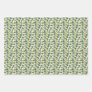 Feuille De Papier Cadeau Aquarelle rustique Branches d'olive verte Motif