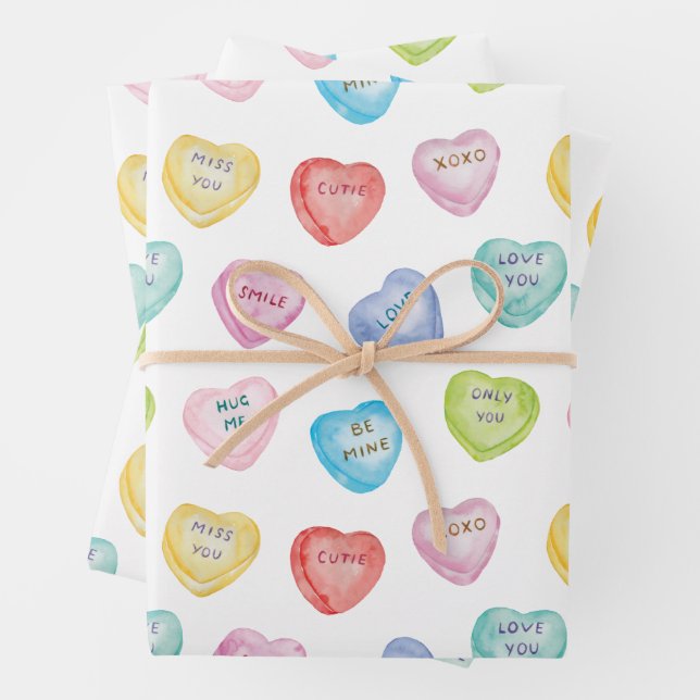 Feuille De Papier Cadeau Aquarelle Saint Valentin Coeurs de conversation (En situation)
