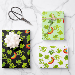Feuille De Papier Cadeau Aquarelle Shamrock & Rainbows Irish St Patty's