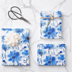 Feuille De Papier Cadeau Aquarelle Style Cornflower Type Fleur bleue