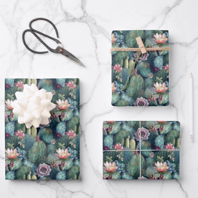 Feuille De Papier Cadeau Aquarelle Succulente (Recto)