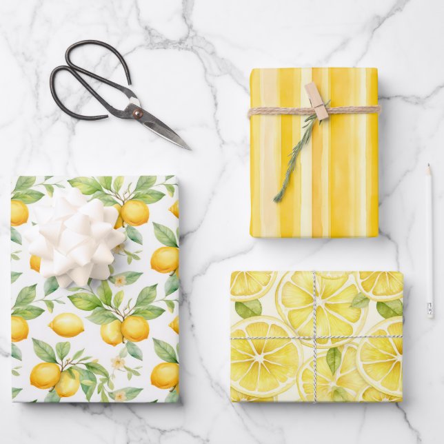 Feuille De Papier Cadeau Aquarelle Sunny Lemon Delon (Recto)