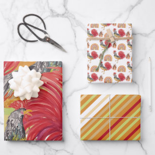 Feuille De Papier Cadeau Aquarelle Thanksgiving Rooster peint à la main