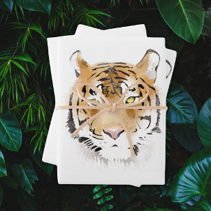 Feuille De Papier Cadeau Aquarelle Tigre Tête Animal