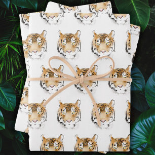 Feuille De Papier Cadeau Aquarelle Tigre Tête Animal