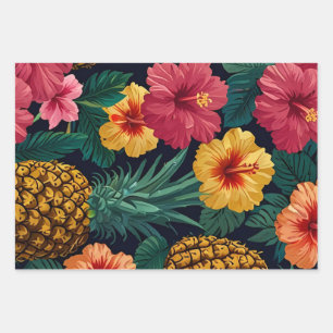 Feuille De Papier Cadeau Aquarelle tropicale ananas Motif sans couture