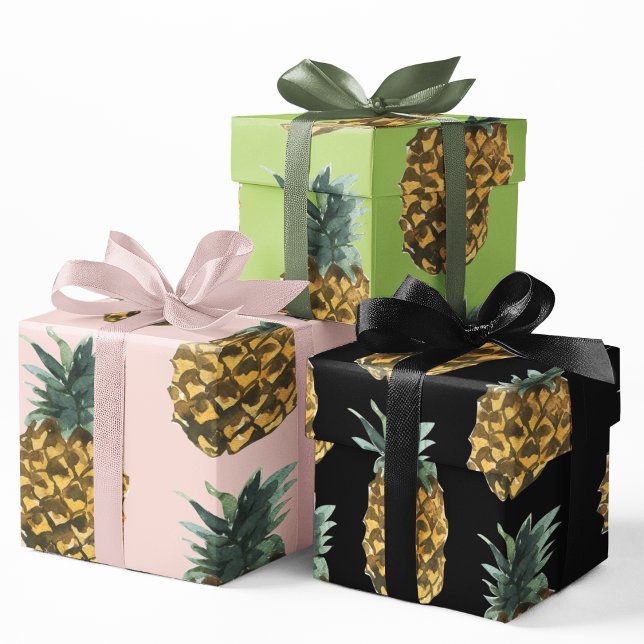 Feuille De Papier Cadeau Aquarelle tropicale ananas Motif sans couture (Créateur téléchargé)