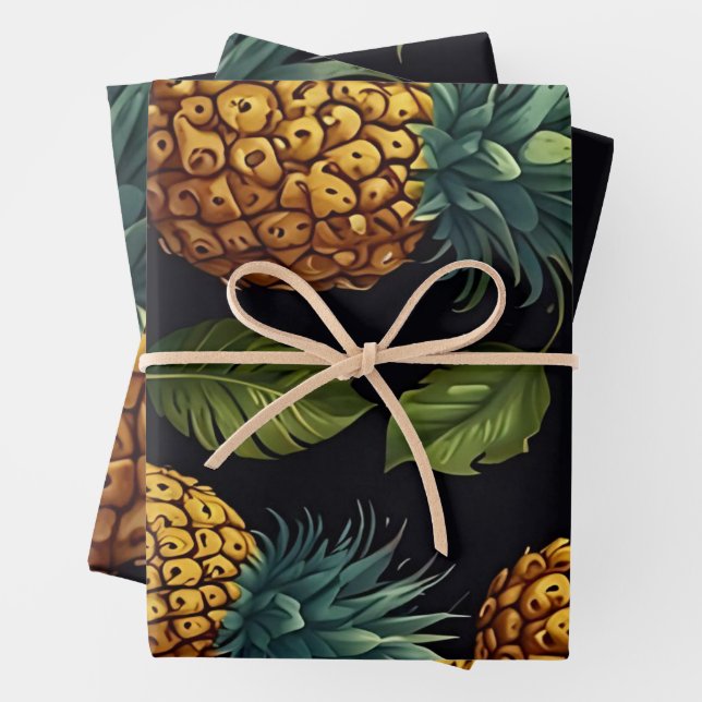 Feuille De Papier Cadeau Aquarelle tropicale ananas Motif sans couture (En situation)