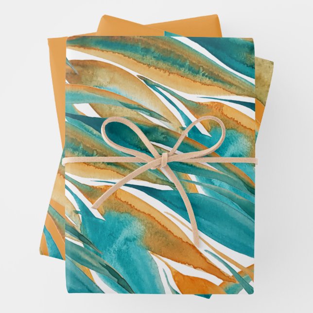 Feuille De Papier Cadeau Aquarelle Turquoise Et Rust Fall Peinte À La Main (En situation)