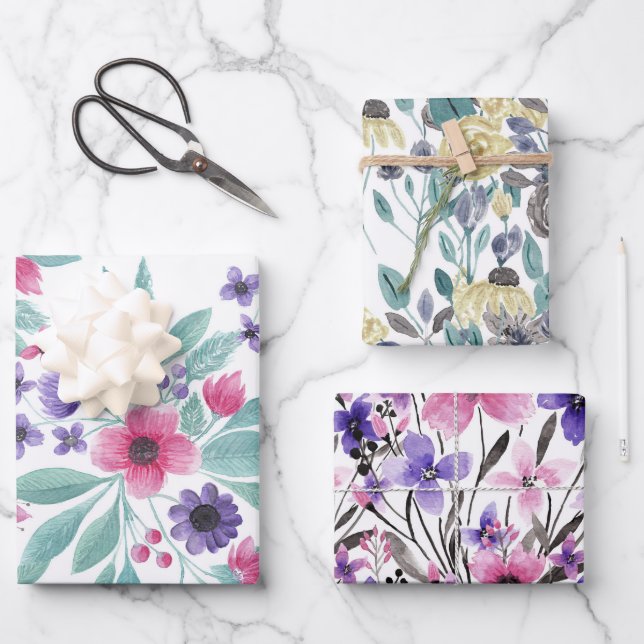 Feuille De Papier Cadeau Aquarelle Turquoise rose Fille (Recto)