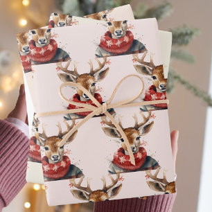 Feuille De Papier Cadeau Aquarelle vintage Cerf &. Joyeux Noël