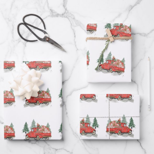 Feuille De Papier Cadeau Aquarelle Vintage de Noël (Recto)