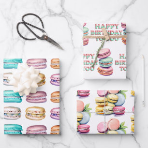 Feuille De Papier Cadeau Aquarelle vintage Macaron Cookies Anniversaire