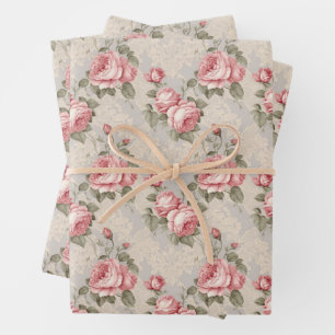 Feuille De Papier Cadeau Aquarelle vintage rose roux et lacets