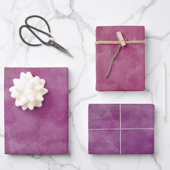 Feuille De Papier Cadeau Aquarelle violet rose et violet Rose Abrégé (Recto)