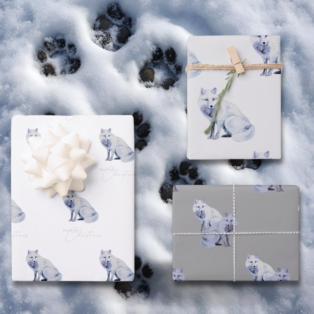 Feuille De Papier Cadeau Aquarelle White Arctic Fox Noël (Créateur téléchargé)