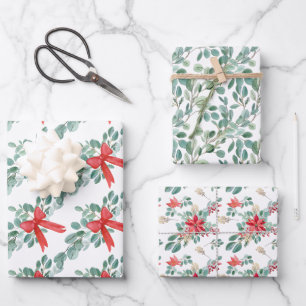 Feuille De Papier Cadeau Aquarelles de Noël de Poinsettia