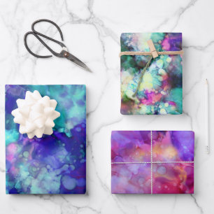 Feuille De Papier Cadeau Aquarelles d'imaginaire en tons multiples :