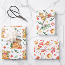 Feuille De Papier Cadeau Aquarelles Foyer de Noël Fir présente Gnome