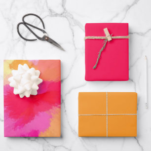 Feuille De Papier Cadeau Aquarelles roses, orange et jaunes enveloppant le 
