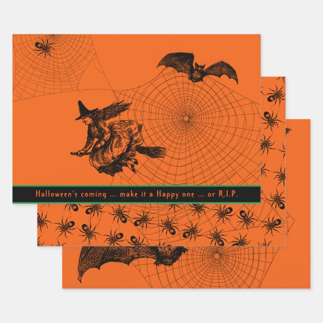Feuille De Papier Cadeau Araignée de chaume de sorcière d'Halloween Jeu de  (Lot)
