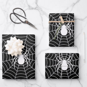 Feuille De Papier Cadeau Araignée noire et blanche sur le motif Halloween w
