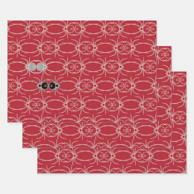 Feuille De Papier Cadeau Araignées - rouge sang et blanc os (Lot)