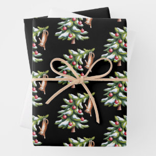 Feuille De Papier Cadeau Arbre à chat orange de Noël Chats Amour Famille Xm