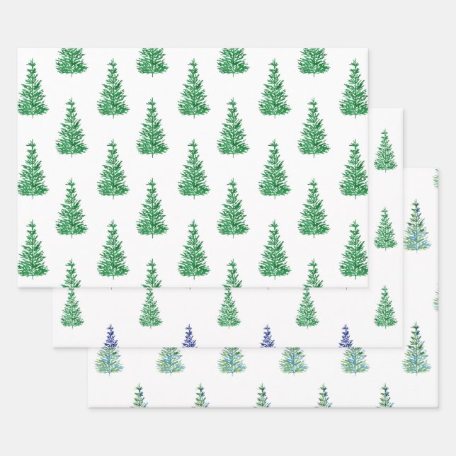 Feuille De Papier Cadeau Arbre à pin aquarelle Motifs (Lot)