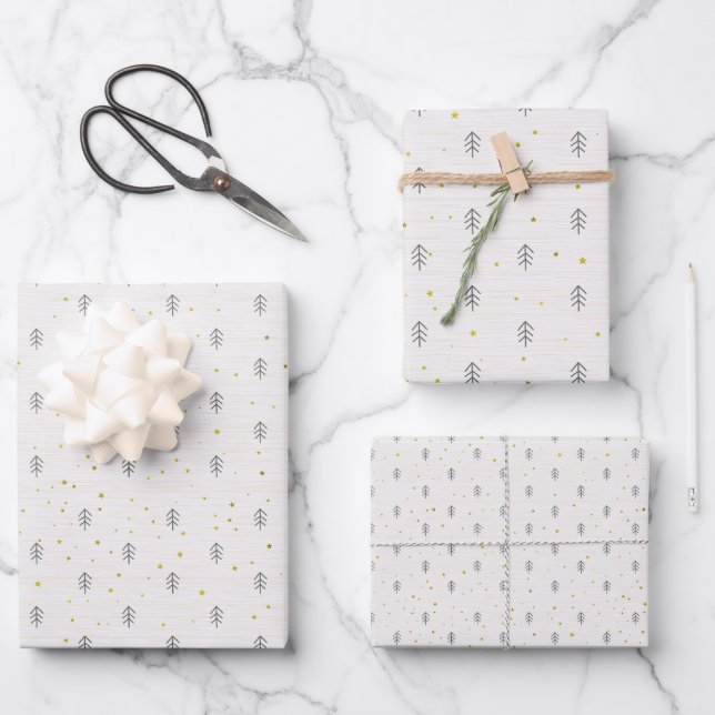 Feuille De Papier Cadeau Arbre de la forêt et étoiles (Recto)