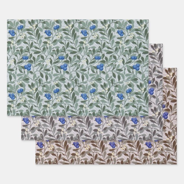 Feuille De Papier Cadeau Arbre de myrtille, William Morris (Lot)