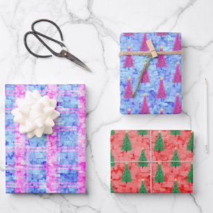 Feuille De Papier Cadeau Arbre de Noël Abstrait moderne Motif aquarelle