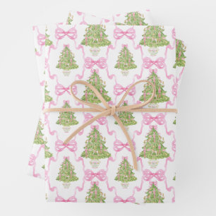 Feuille De Papier Cadeau Arbre de Noël Aquarelle rose