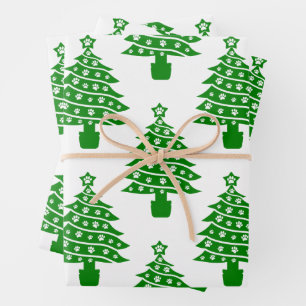 Feuille De Papier Cadeau Arbre de Noël avec Empreintes de pattes de chien
