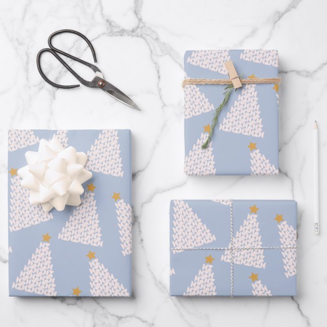 Feuille De Papier Cadeau Arbre de Noël bleu Motif (Recto)