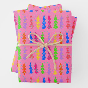 Feuille De Papier Cadeau Arbre de Noël coloré Pop Art rose