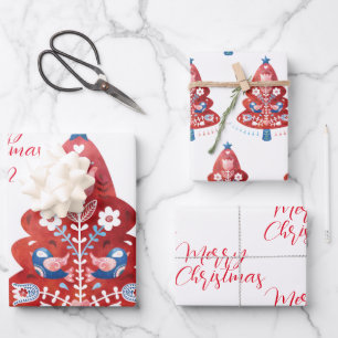 Feuille De Papier Cadeau Arbre de Noël d'art populaire scandinave