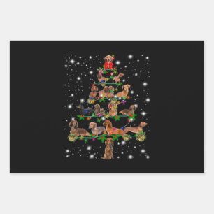 Feuille De Papier Cadeau Arbre De Noël De Dachshund Couvert De Flamme De Fl